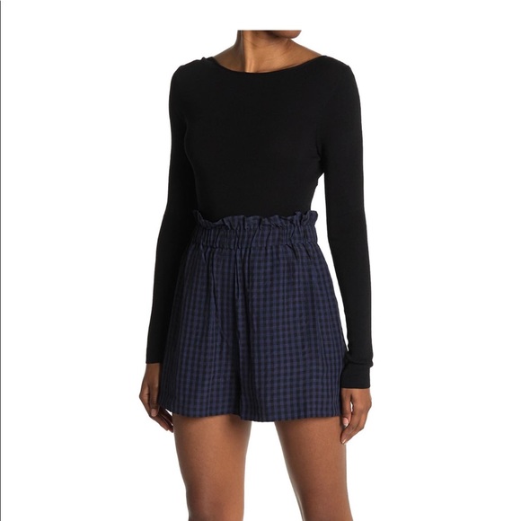 Tibi Navy and Black Gingham Shorts